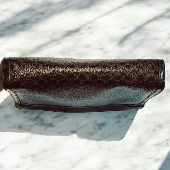 CELINE Macadam Clutch Handbag Black Brown Triomphe Leather Unisex Vintage 90s - Picture 13 of 16